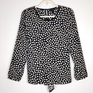 J.Crew Silk Blouse Bow Tie Back Polka Dot Black Cream Size 10 French Parisian